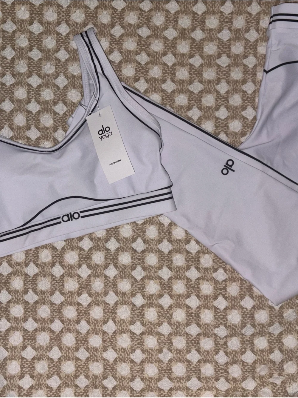 Alo Yoga White Striped Sports Bikini Top